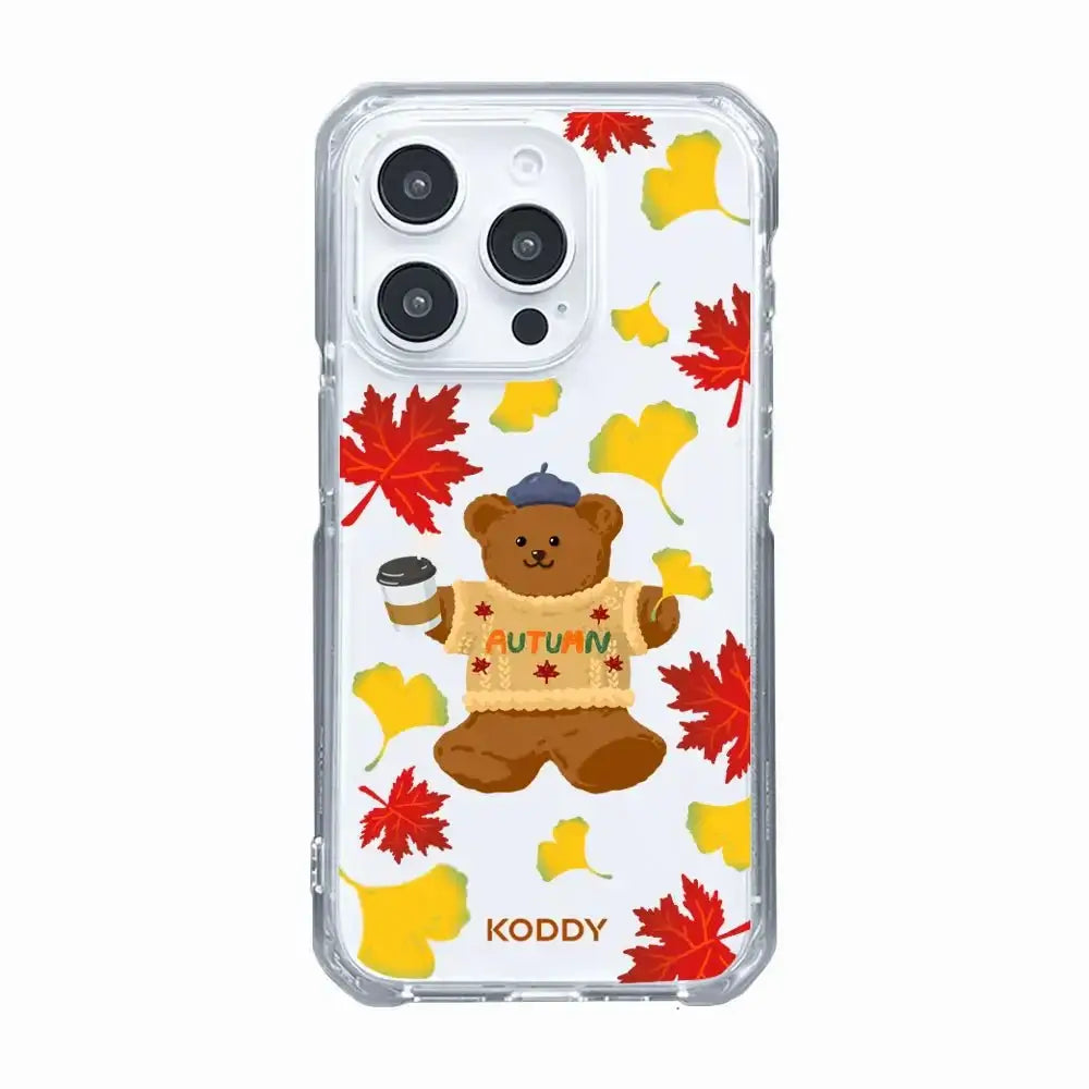 Autumn Teddy Bear With Fall Leaves Phone Case