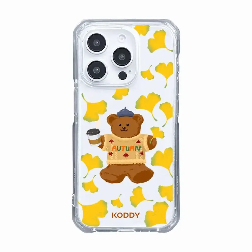 Autumn Teddy Bear With Yellow Fall Leaves Phone Case