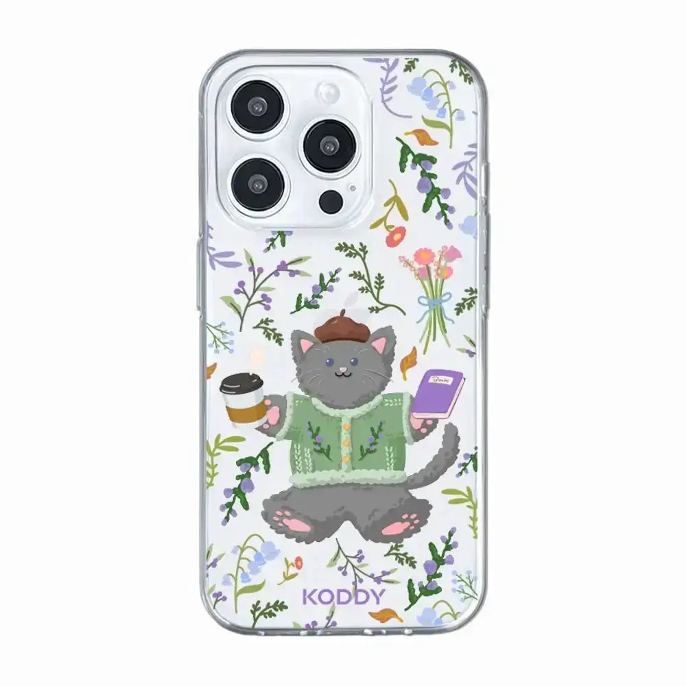 KODDY's Cute Grey Cat Lavender Coffee Phone Case