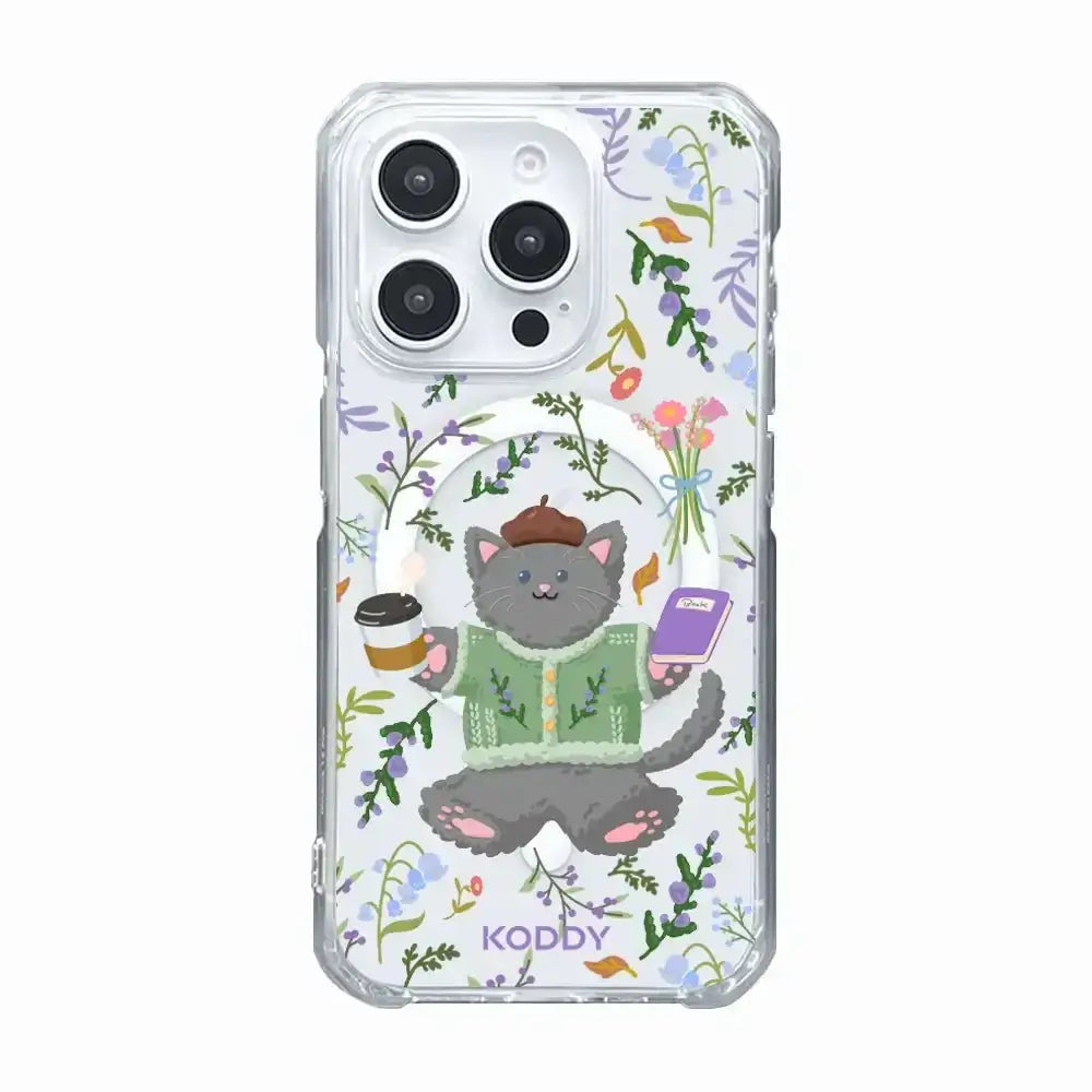 KODDY's Cute Grey Cat Lavender Coffee Phone Case