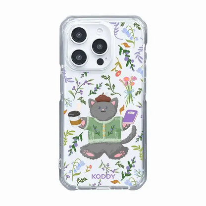 KODDY's Cute Grey Cat Lavender Coffee Phone Case