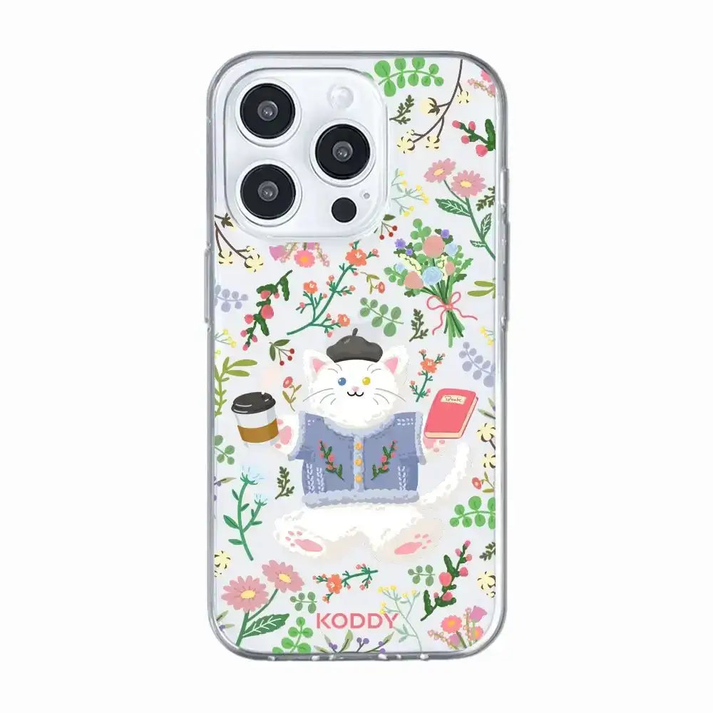 KODDY's Cute White Cat Flower Coffee Time Phone Case