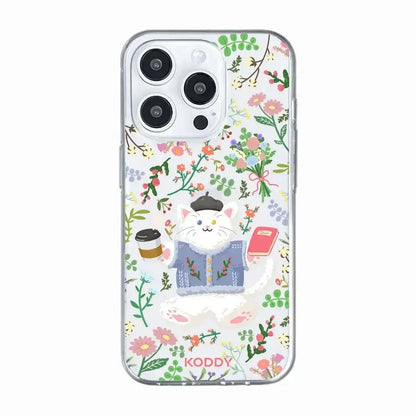 KODDY's Cute White Cat Flower Coffee Time Phone Case