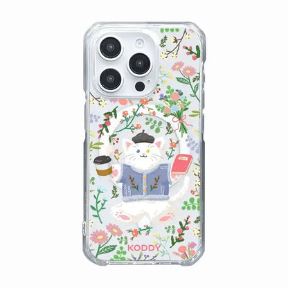 KODDY's Cute White Cat Flower Coffee Time Phone Case